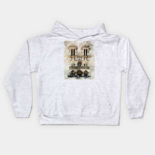 Notre-Dame de Paris Watercolor 04 Kids Hoodie by SPJE Illustration Photography